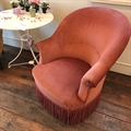 French vintage tub chair with black turned beechwood legs. C1900.   Ready to be reupholstered sold at a very good sale price!  (&pound;150.00)